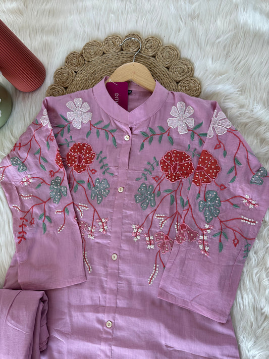 K437 - Cotton embroidered coord set in 2 colours
