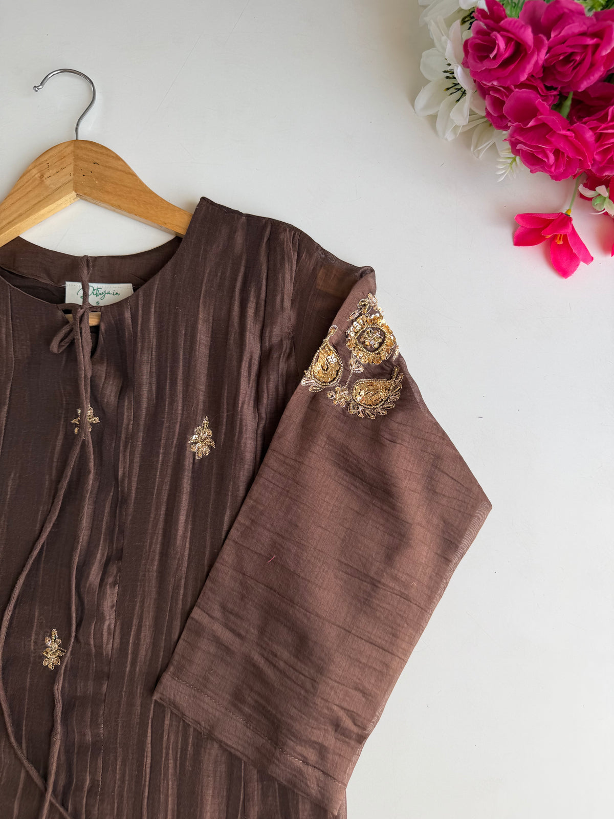 K600 - Mul chanderi handwork Anarkali with pants and dupatta