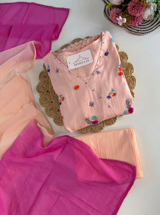 K633 - Mul cotton embroidered Anarkali with pants and dupatta