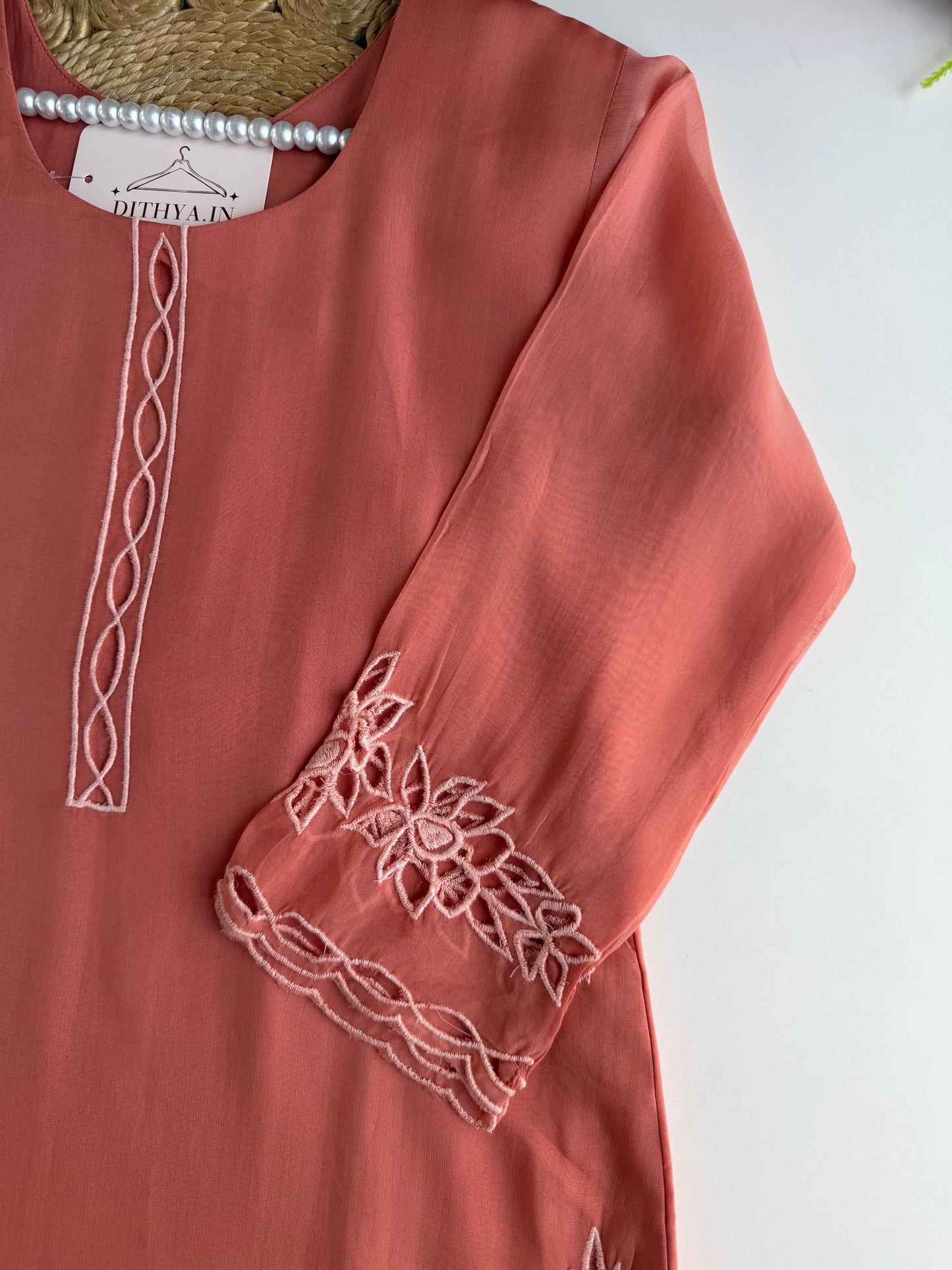 K705 - Viscose organza cutwork straight Kurti with pants and dupatta