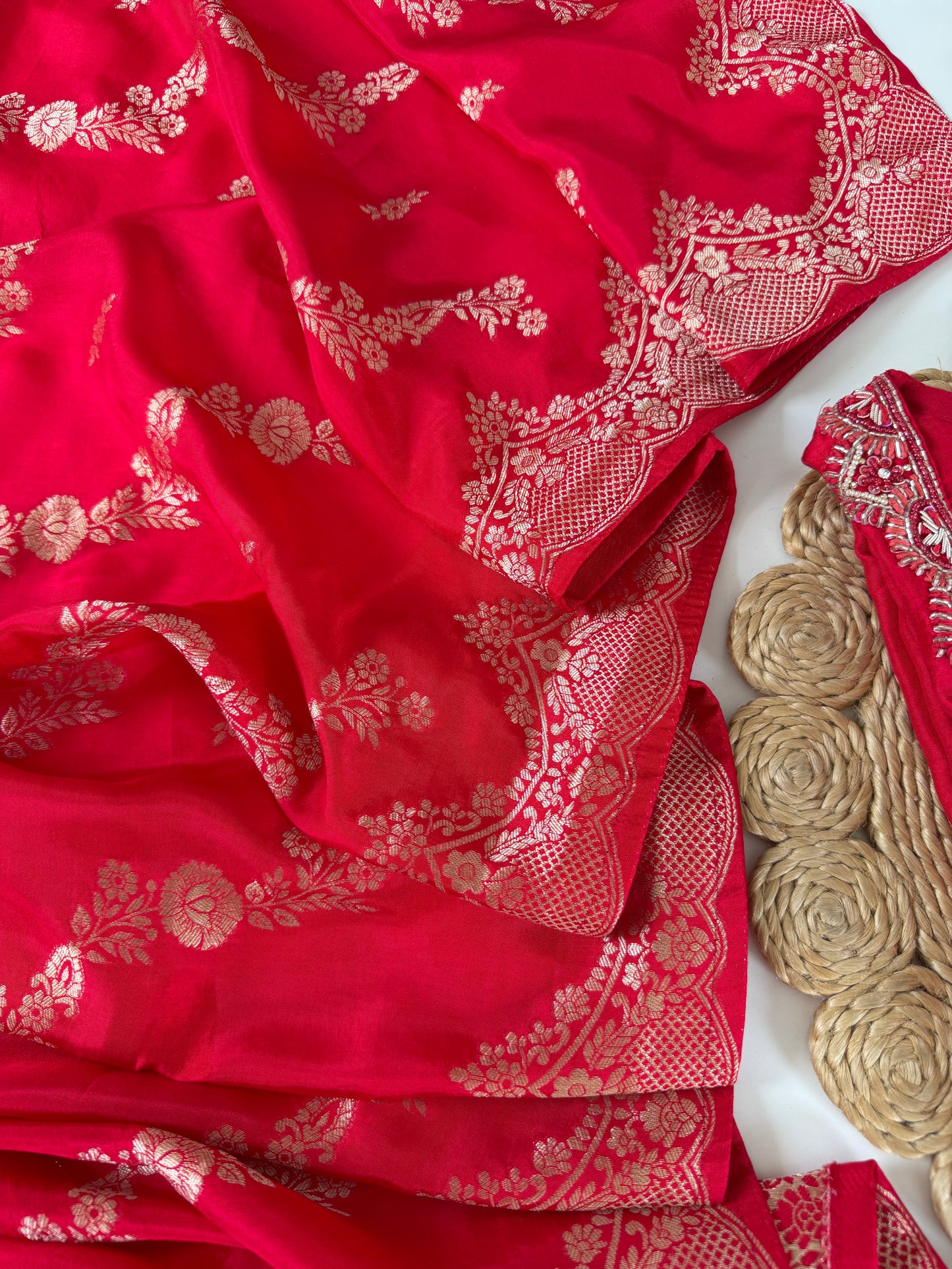 K641 - Dola silk Handwork straight Kurti with pants and dupatta