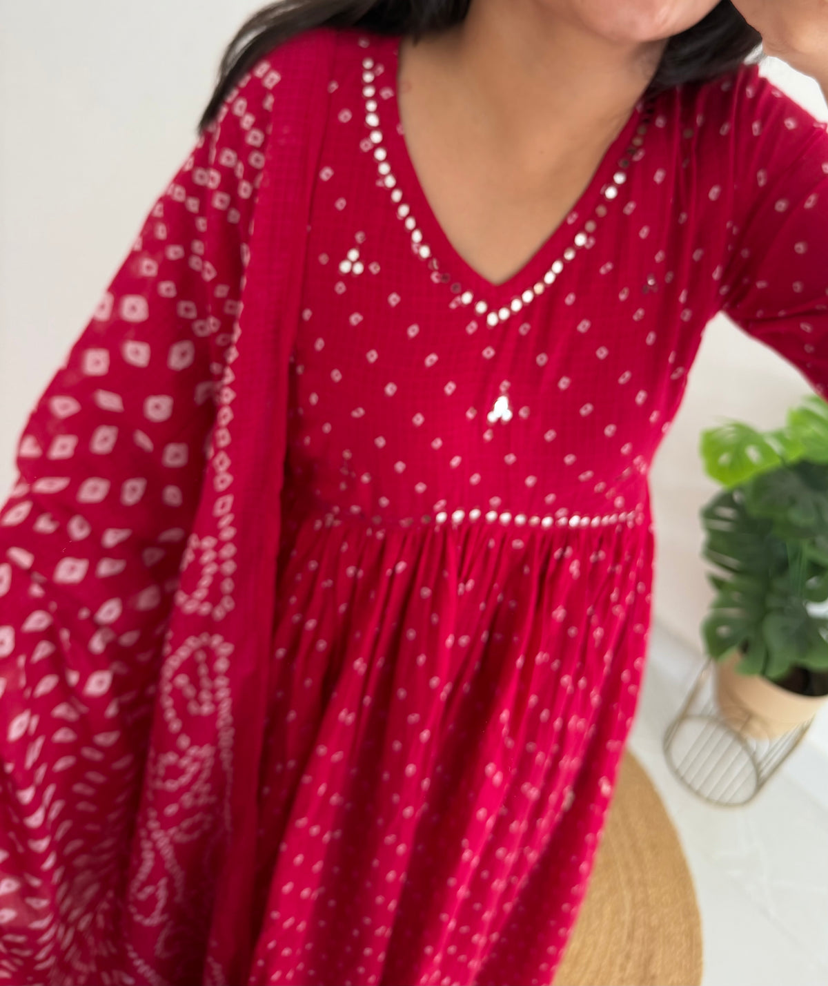 K017 - Kota doriya bandhini mirror work Anarkali with pants and dupatta in 3 colours