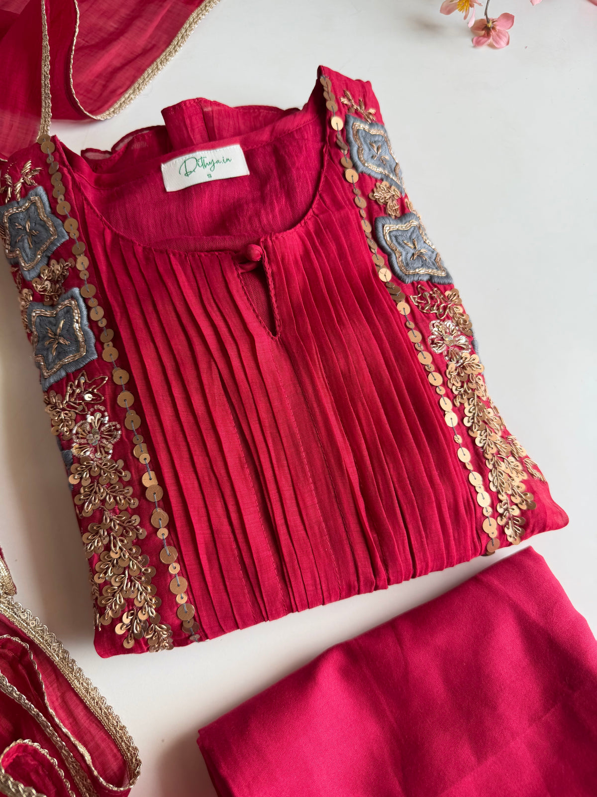 K271 - Mul chanderi handwork Anarkali with pants and dupatta