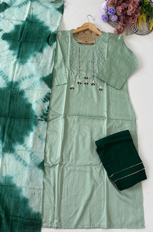 D424-Roman silk straight kurti with pants and dupatta