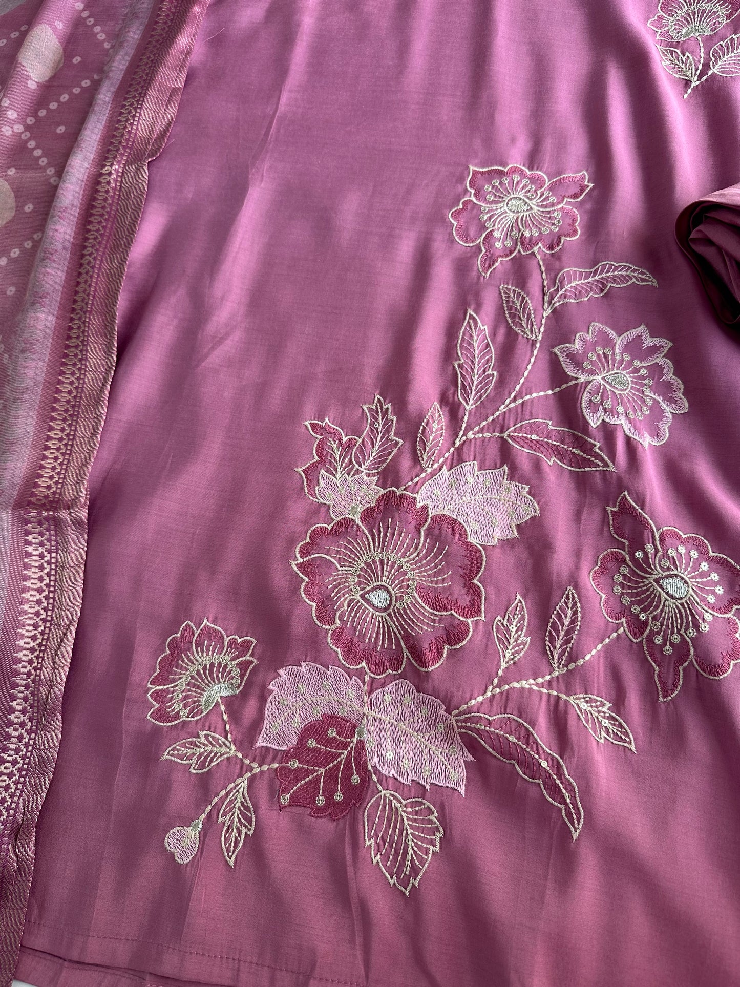 K181 - Roman silk embroidered straight Kurti with pants and dupatta