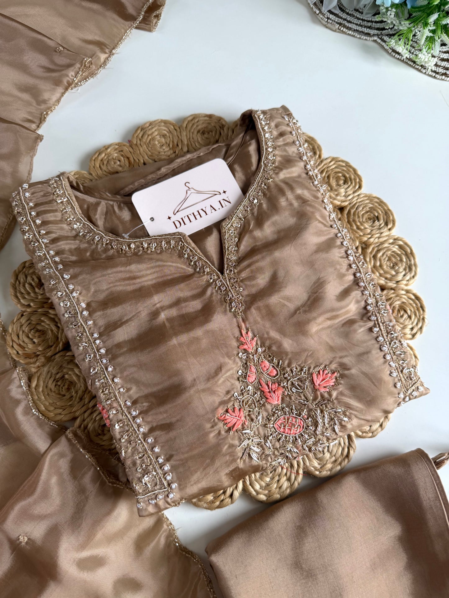 K653 - Tissue silk handwork Anarkali with pants and dupatta