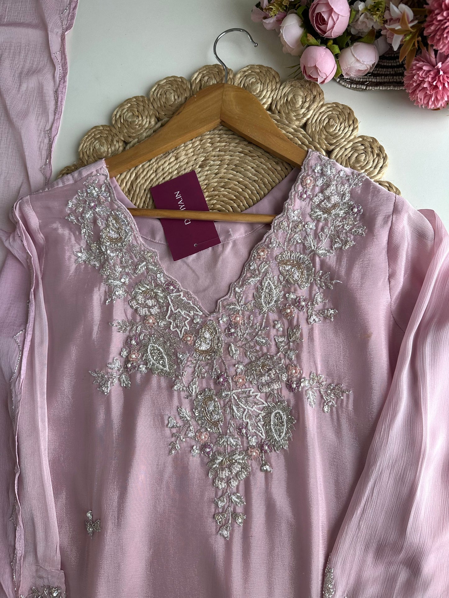 K346 - Chinnon heavy handwork Kurti with palazzo and dupatta