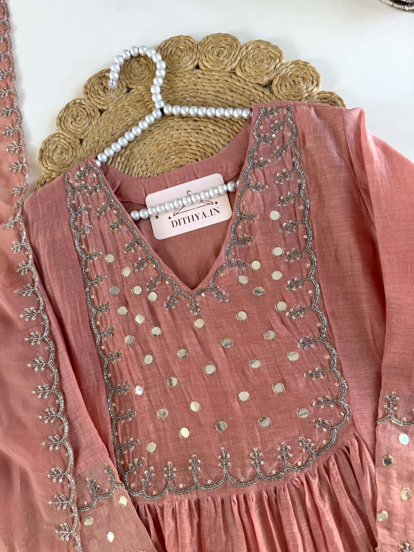 K626 - Mul chanderi handwork Anarkali with pants and dupatta