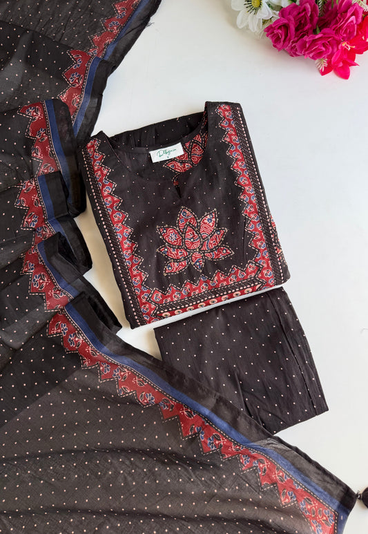 K609 - Mul cotton embroidered Anarkali with pants and dupatta