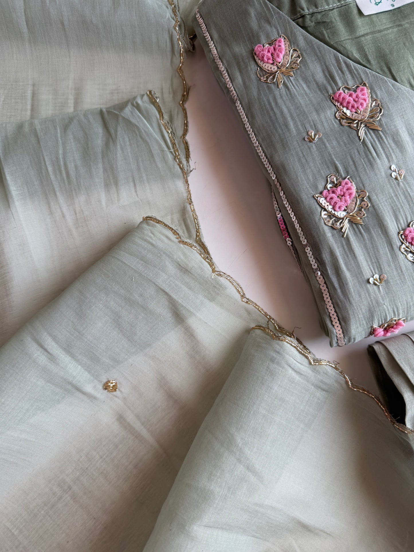 K640 - Surat Mul chanderi handwork Anarkali with pants and dupatta