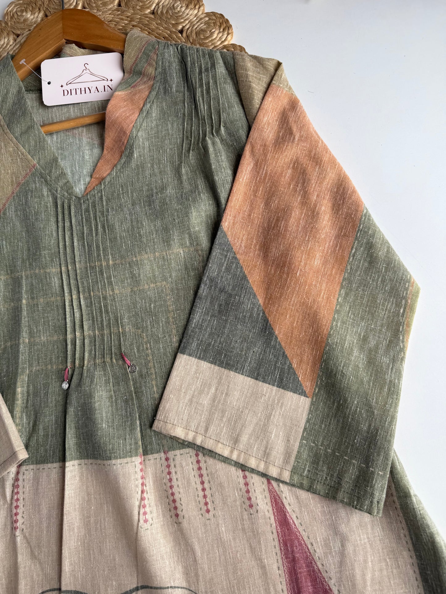 K242 - Linen printed Aline Kurti with pants and dupatta