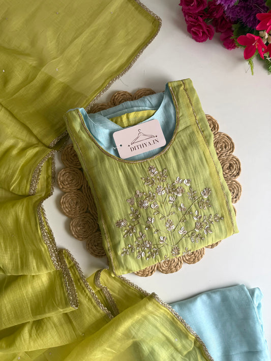 K704 - Mul chanderi handwork Anarkali with pants and dupatta