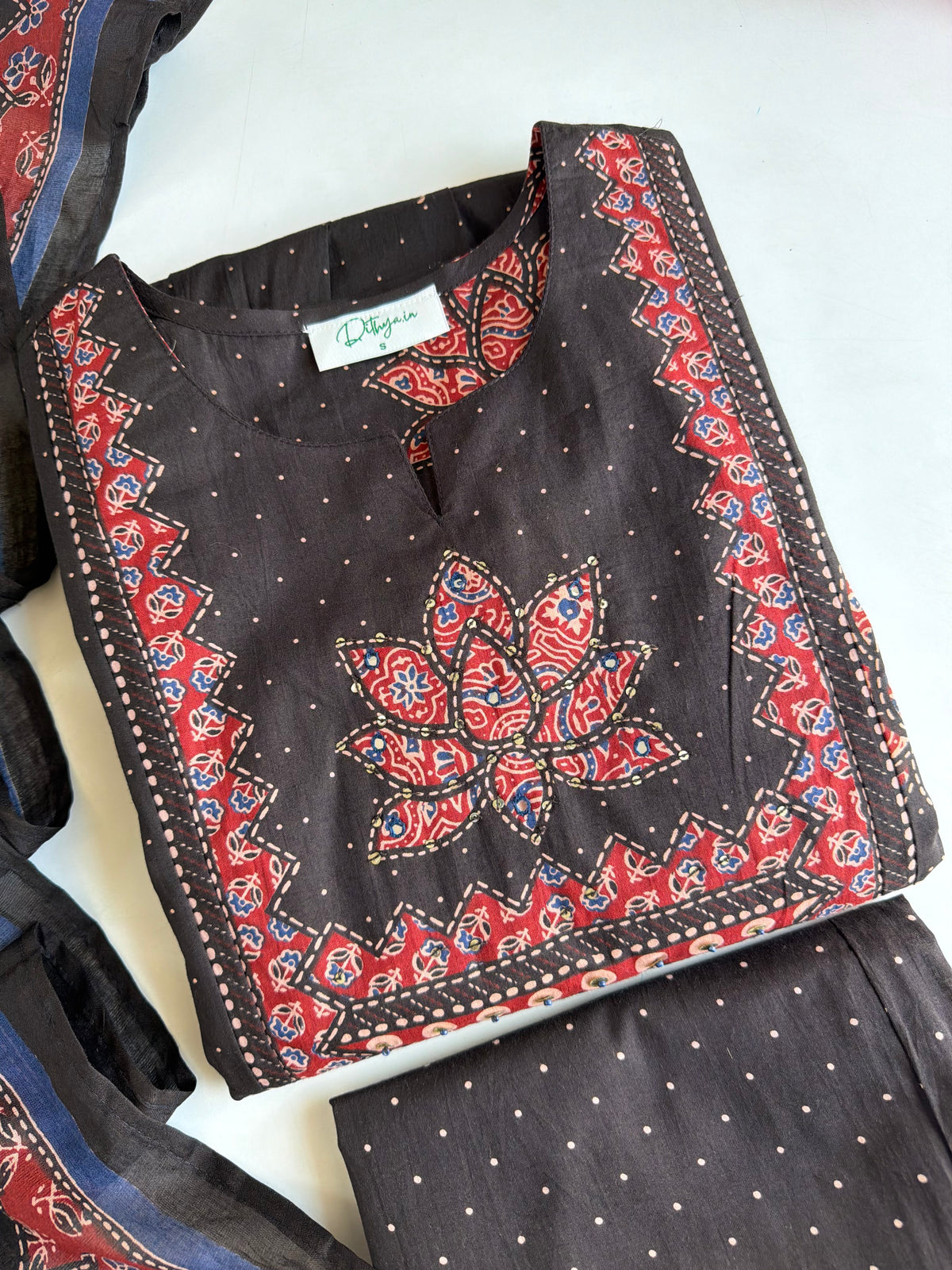 K609 - Mul cotton embroidered Anarkali with pants and dupatta