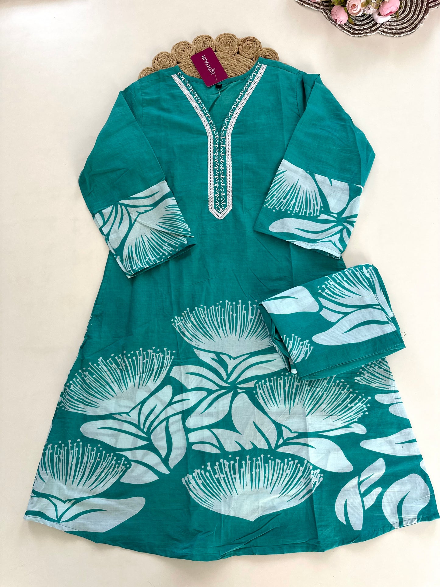 K401 - Cotton printed Aline Kurti with pants