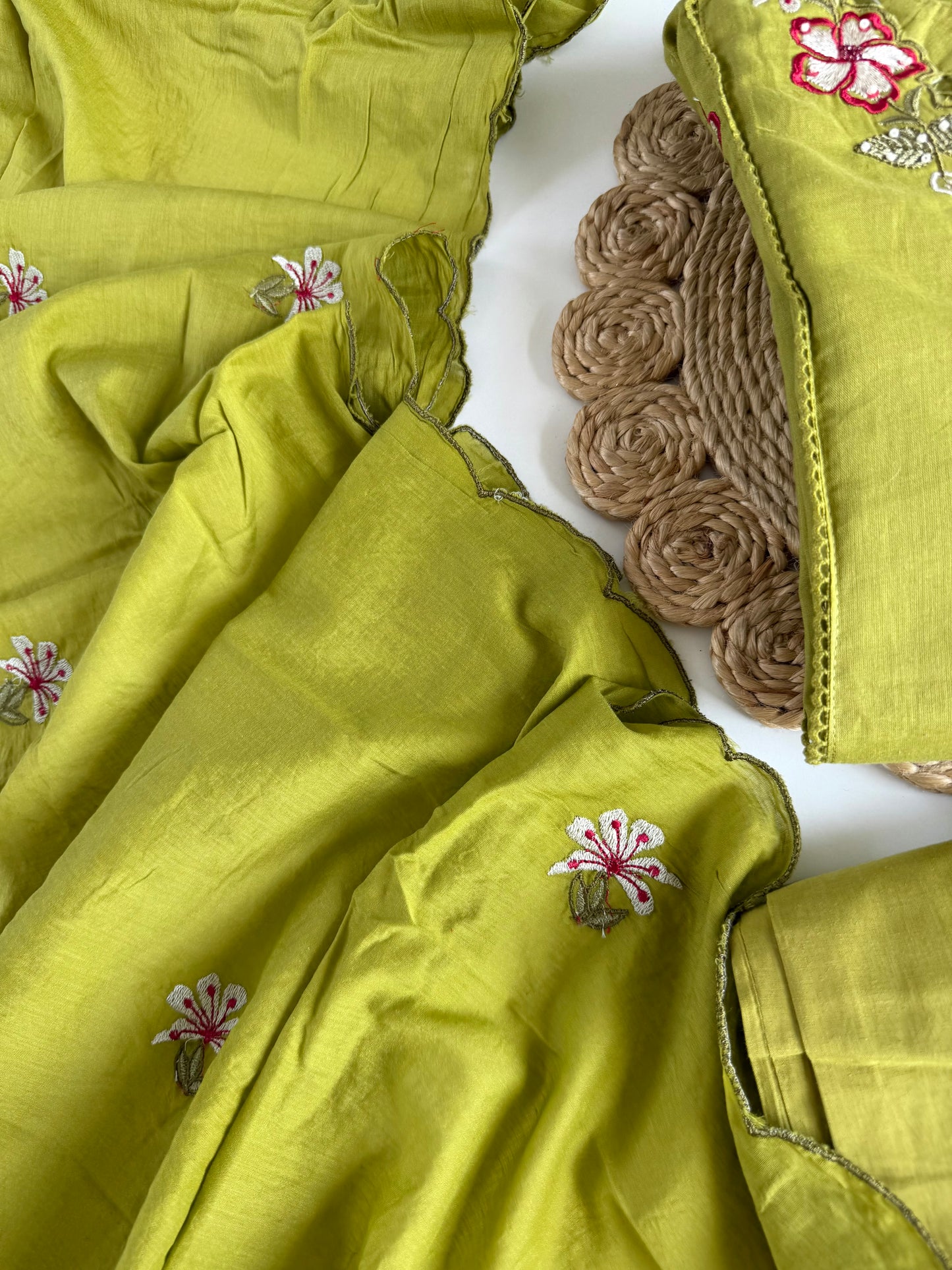 K681 - Mul cotton embroidered Anarkali with pants and dupatta