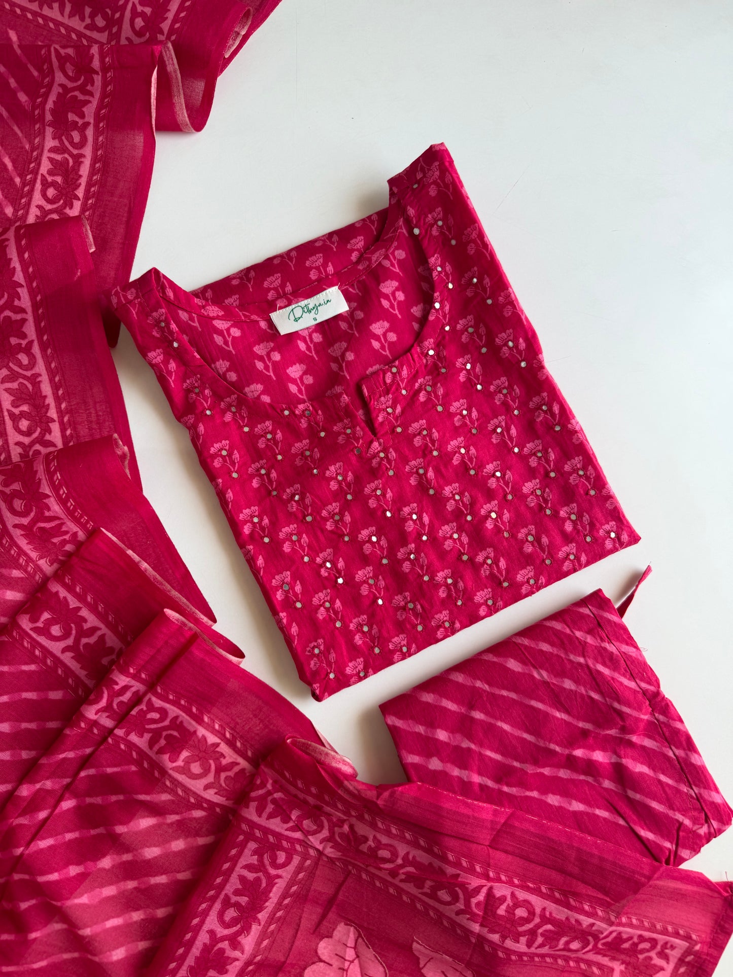 K443 - Mul cotton printed straight Kurti with pants and dupatta