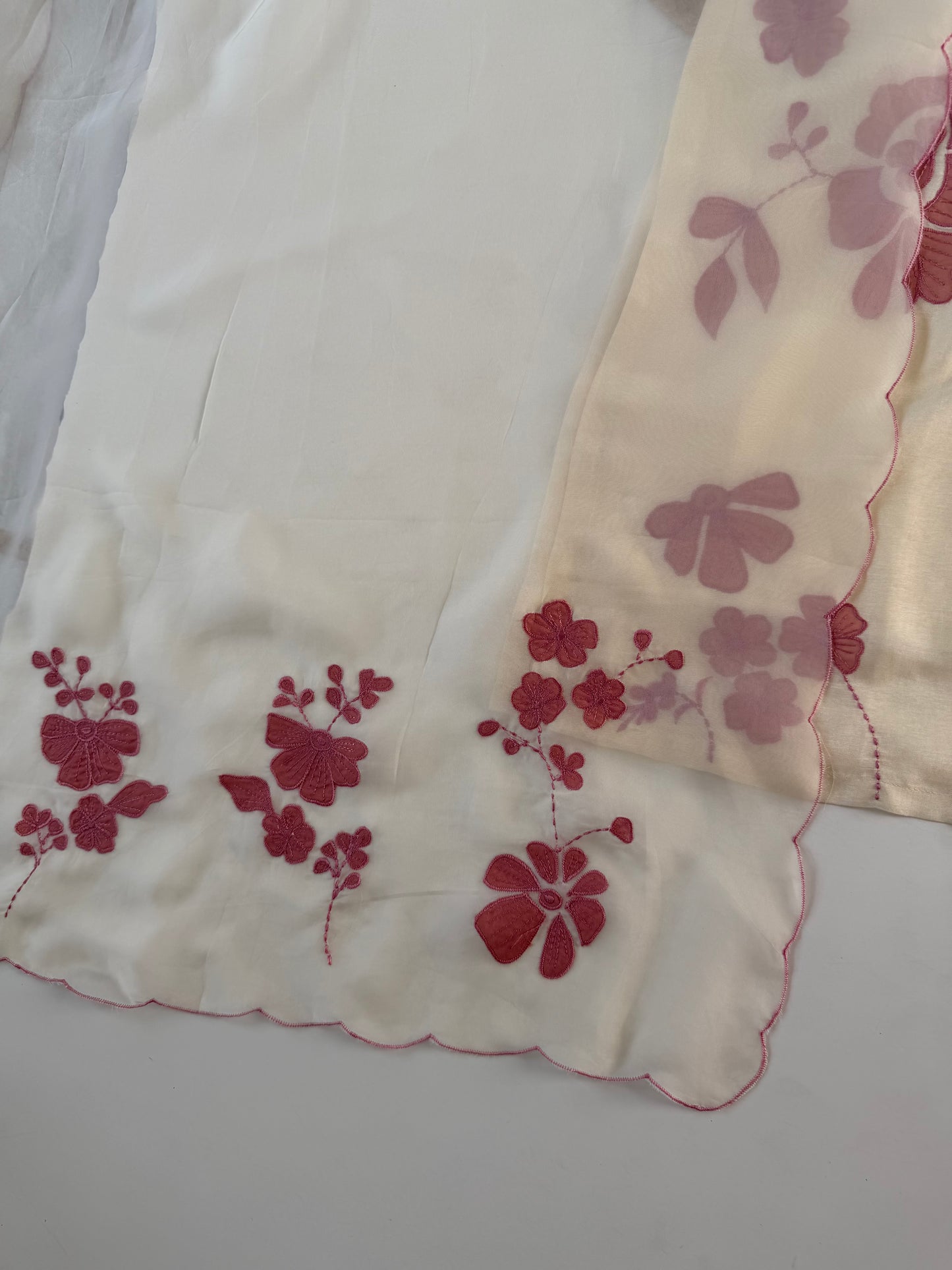 K603 - Russian silk appliqué work straight Kurti with pants and dupatta