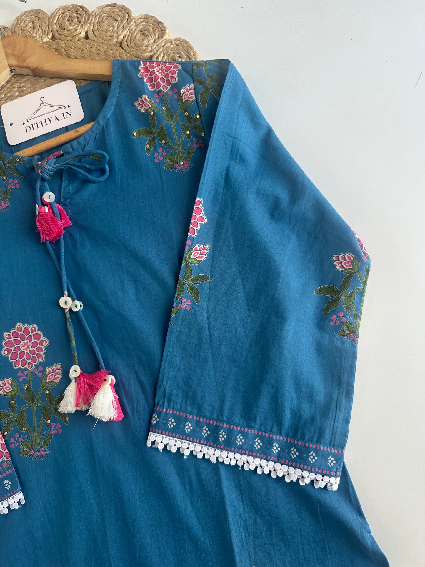 K233 - Mul cotton printed straight Kurti with pants and dupatta