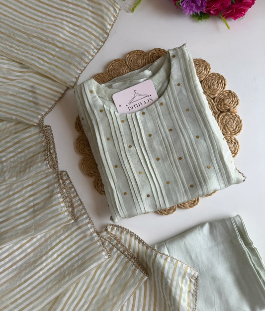K700 - Tissue silk handwork aline Kurti with pants and dupatta