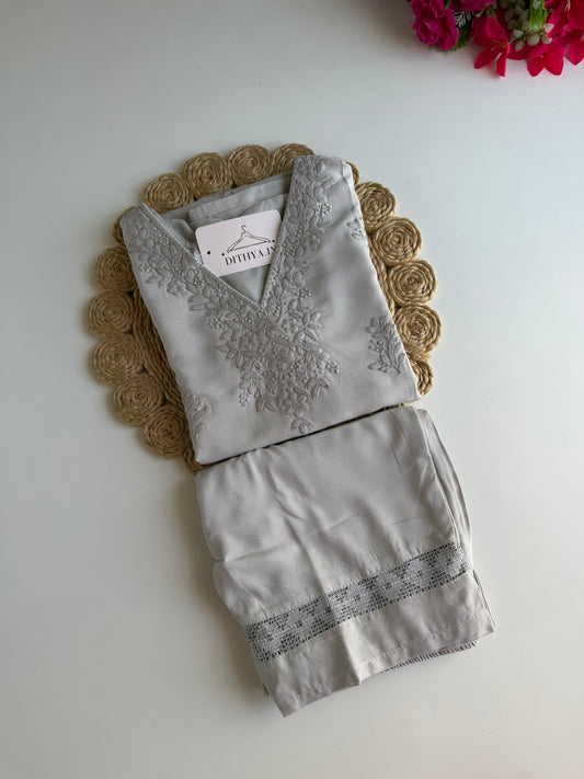 K012 - Muslin embroidered straight Kurti with pants