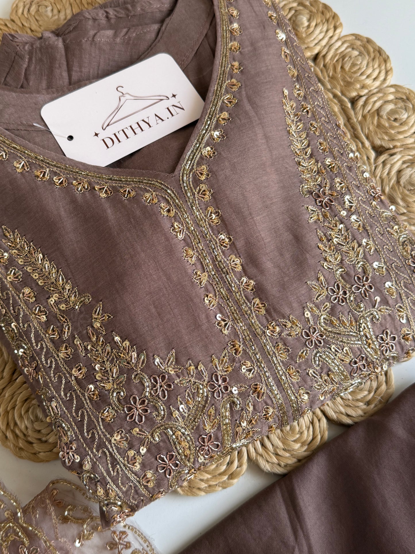 K120 - Mul chanderi handwork Aline Kurti with pants and dupatta