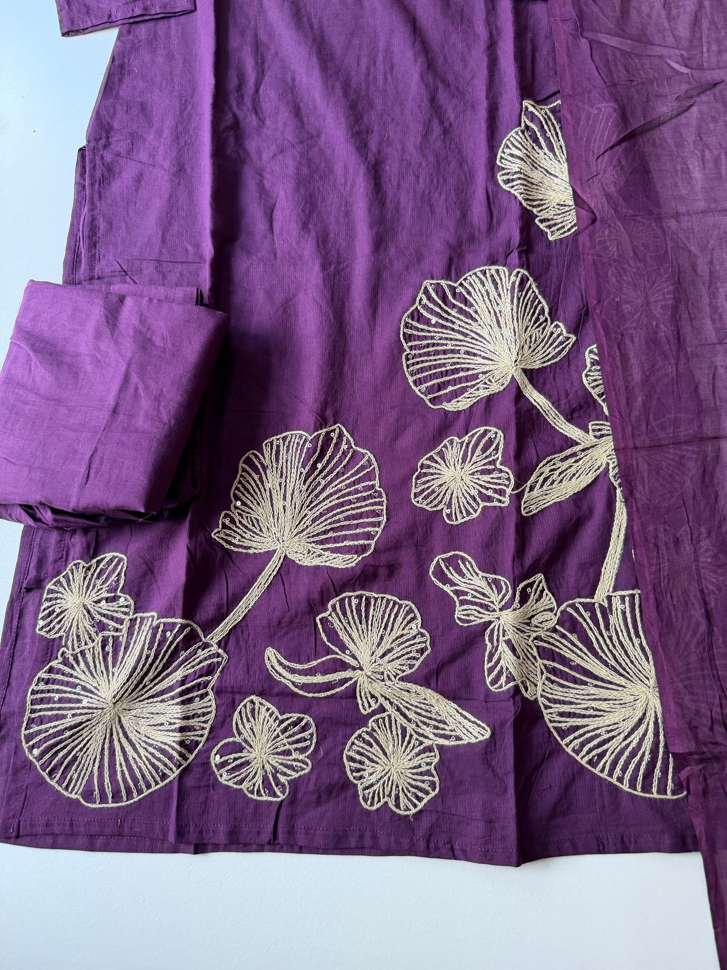 K582 - Cotton embroidery straight Kurti with pants and dupatta