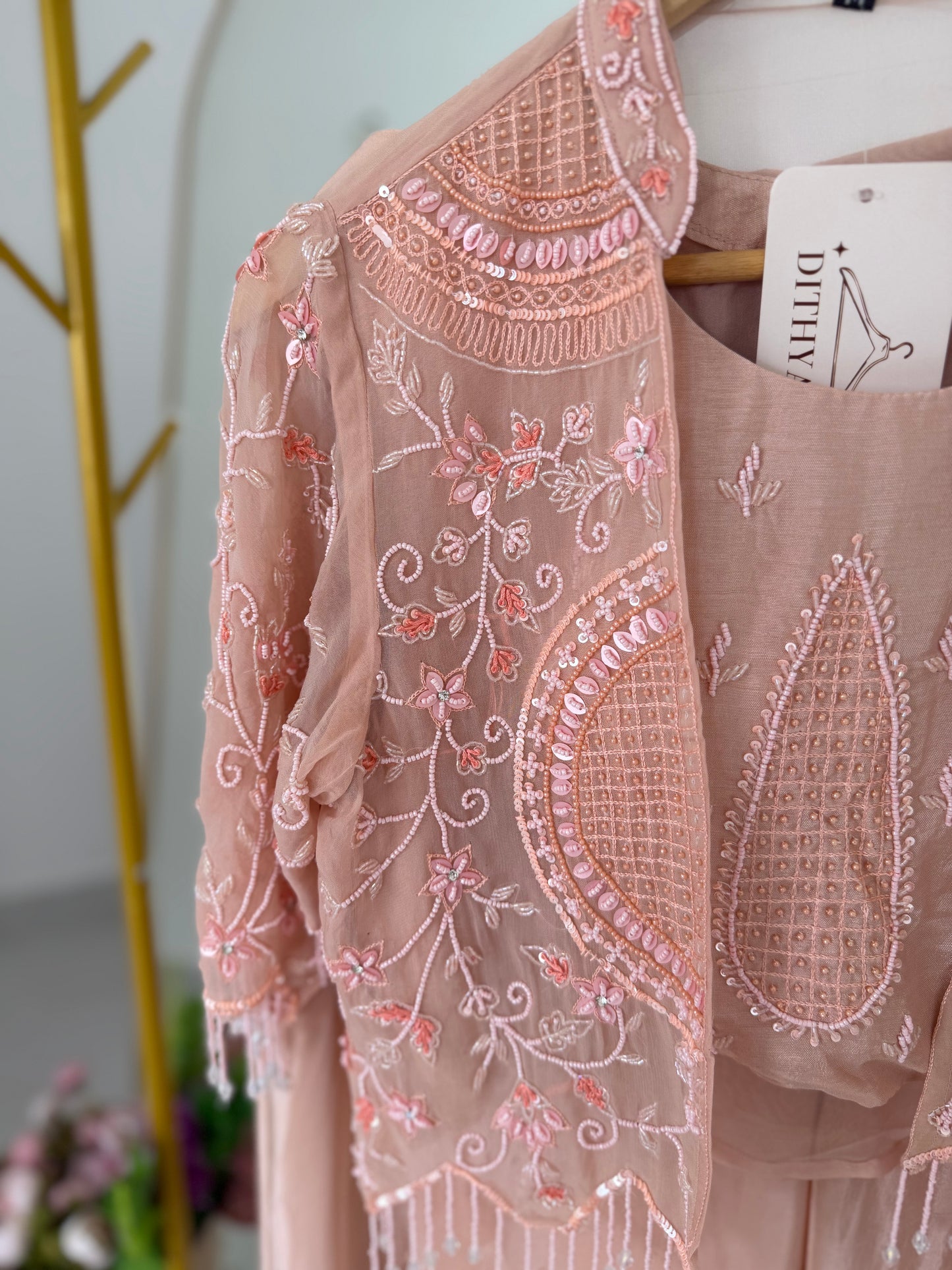 K506 - Pure Organza Handwork Crop jacket with inner and divider pants