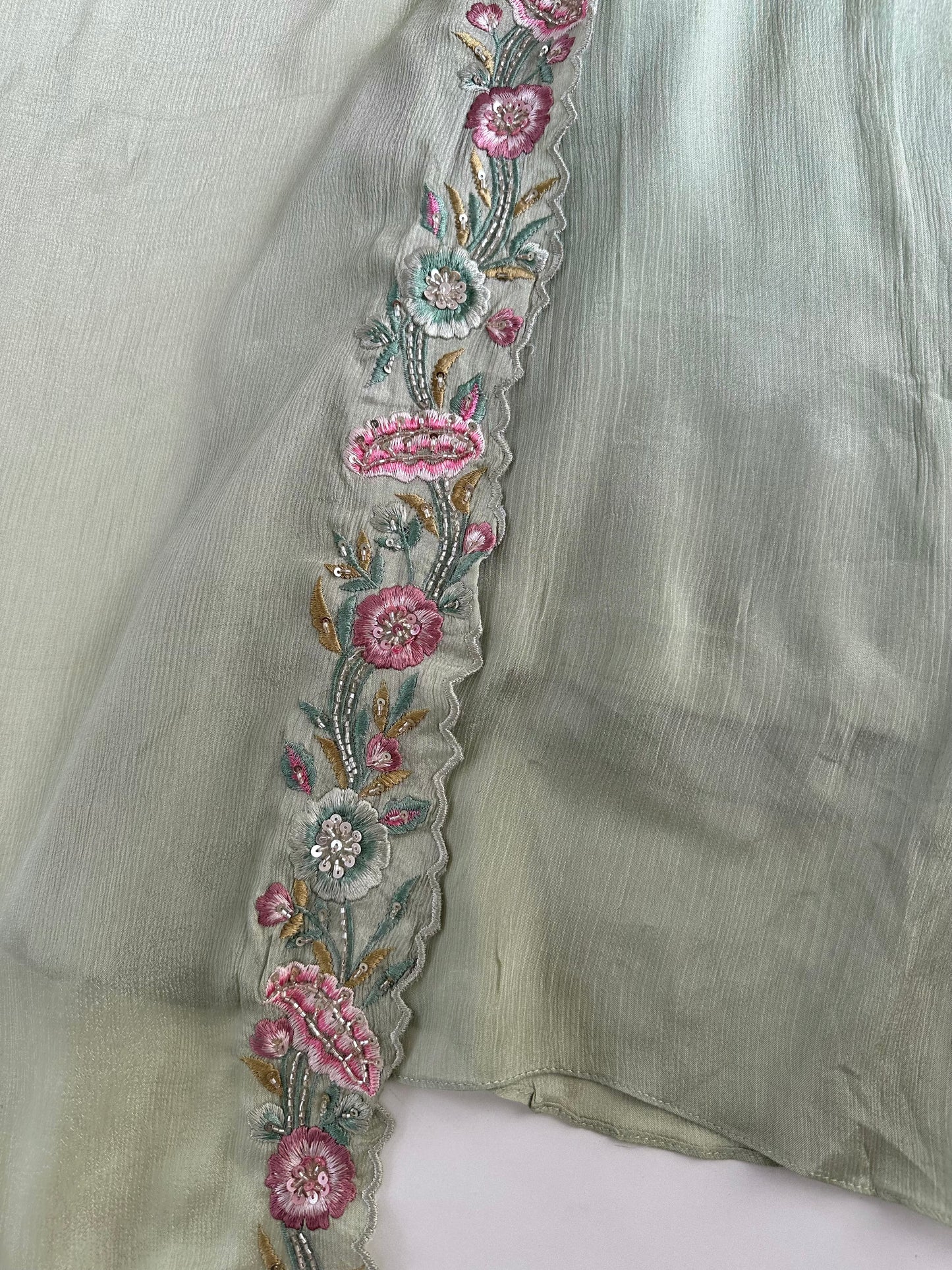 K177 - Chinnon Handwork Aline Kurti pant and dupatta