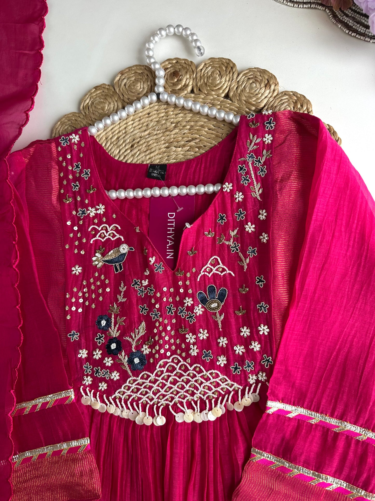 K128 - Mul Chanderi Handwork Anarkali with pants and dupatta