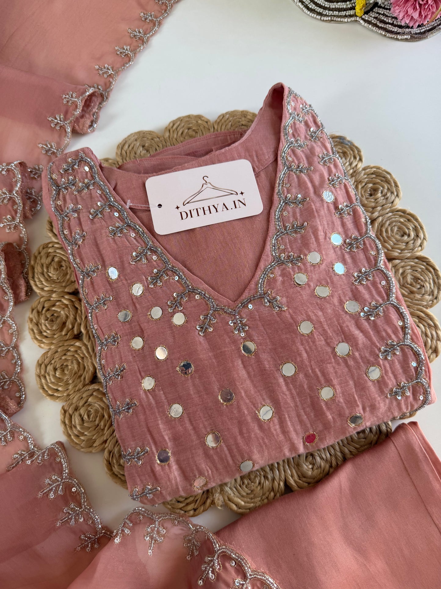 K626 - Mul chanderi handwork Anarkali with pants and dupatta