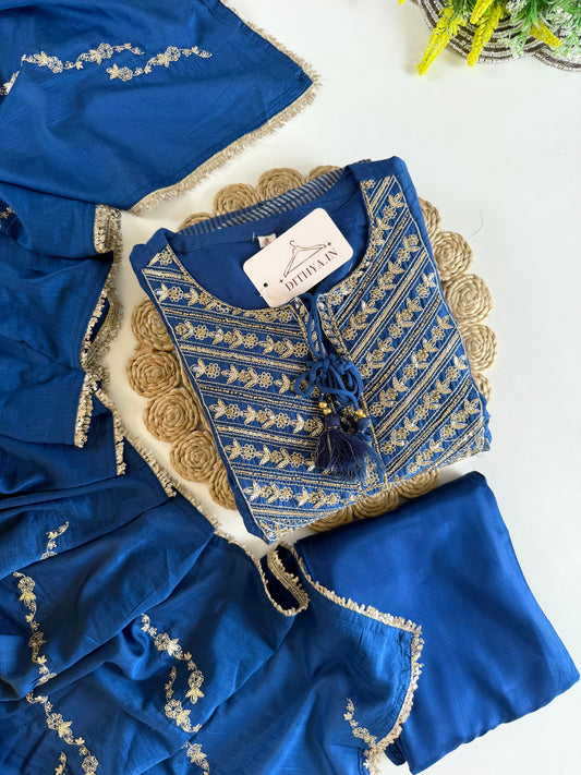 K665 - Mul chanderi Zari work Anarkali with pants and dupatta