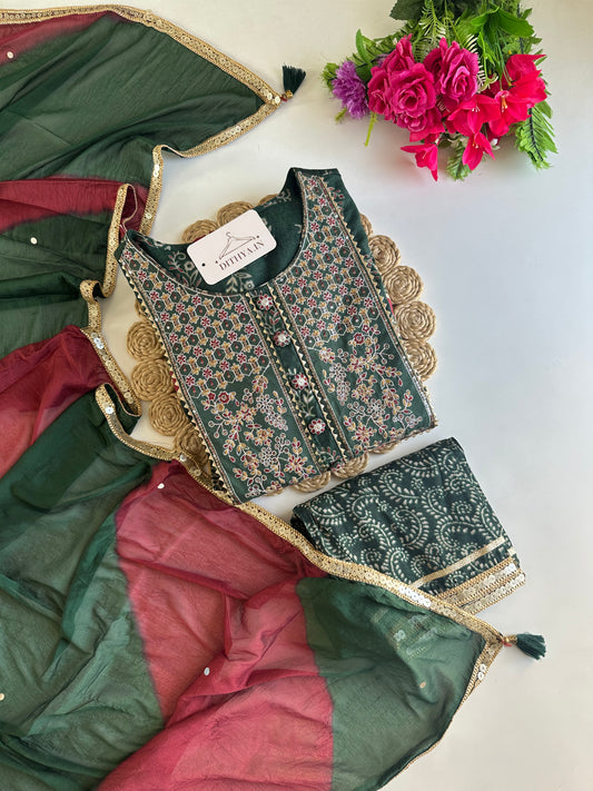 D637-Cotton Anarkali with pants and dupatta