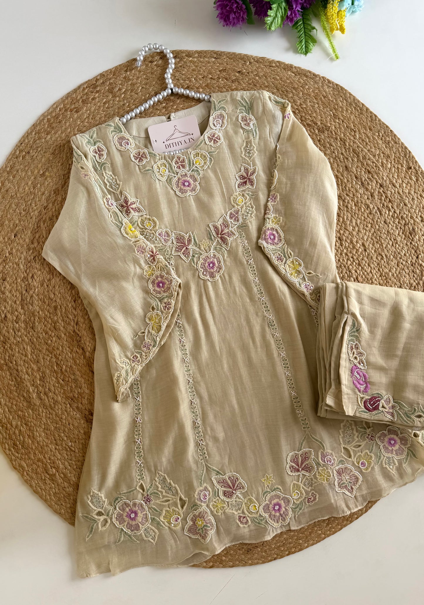 K353 - Premium Mul chanderi handwork coord set