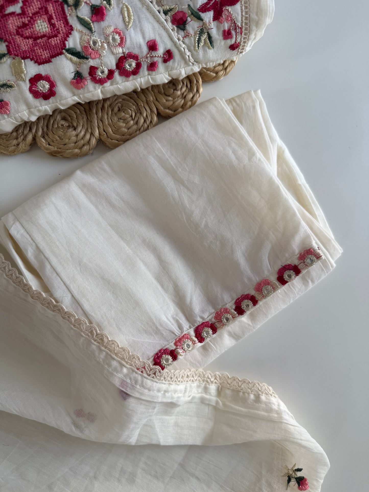 K476 - Mul Mul cotton embroidered Anarkali with pants and dupatta in 2 colours