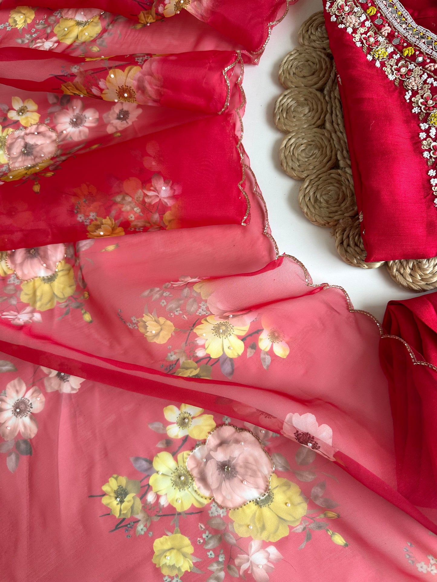 K018 - Russian silk handwork straight Kurti with pants and dupatta