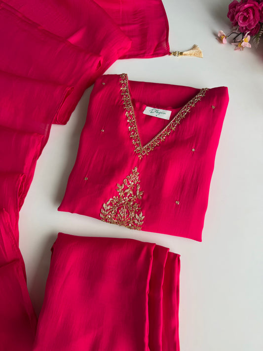 K117 - Surat mul chanderi handwork aline Kurti with pants and dupatta