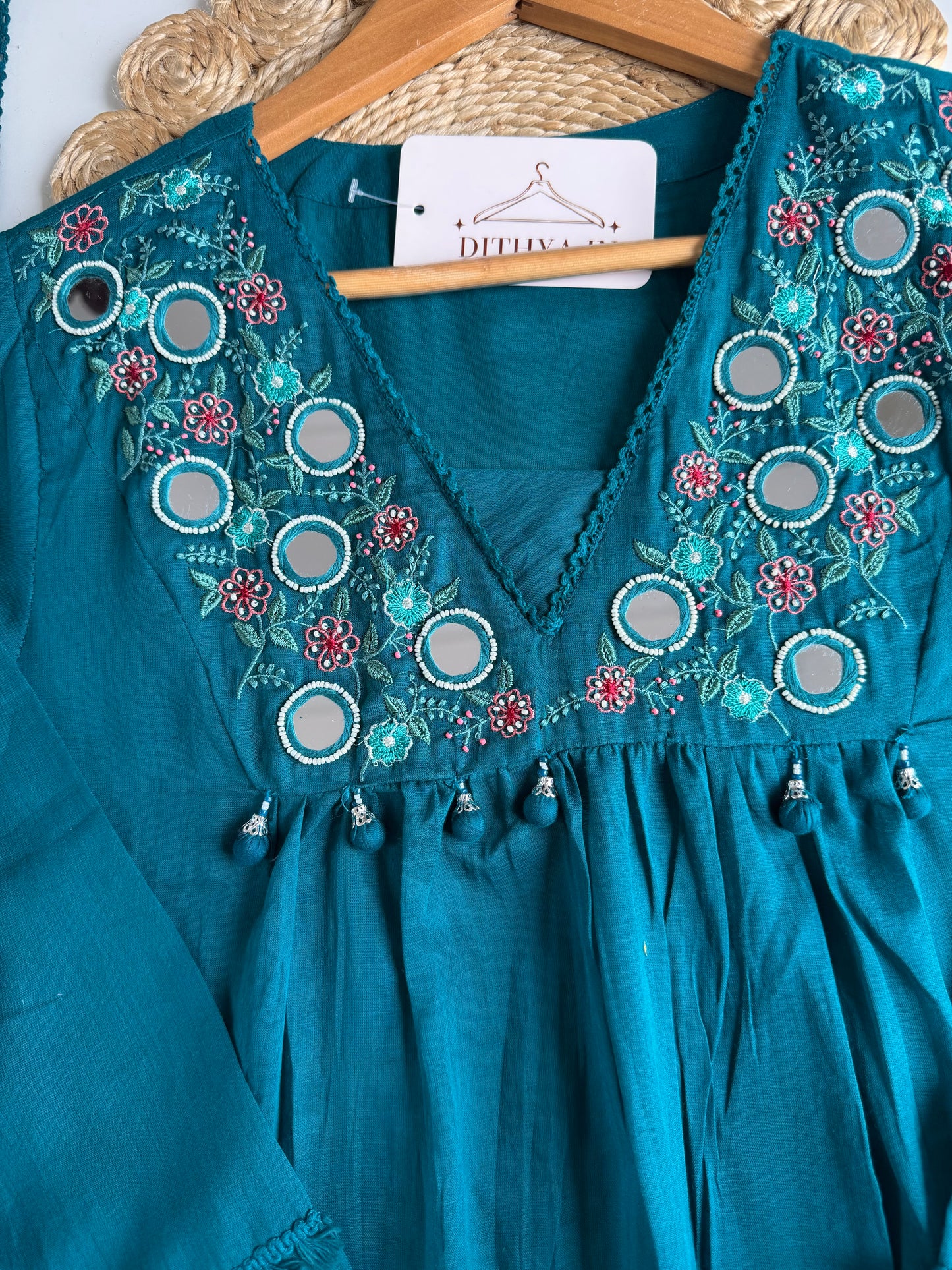 K231 - Mul cotton embroidered Anarkali with pants and dupatta