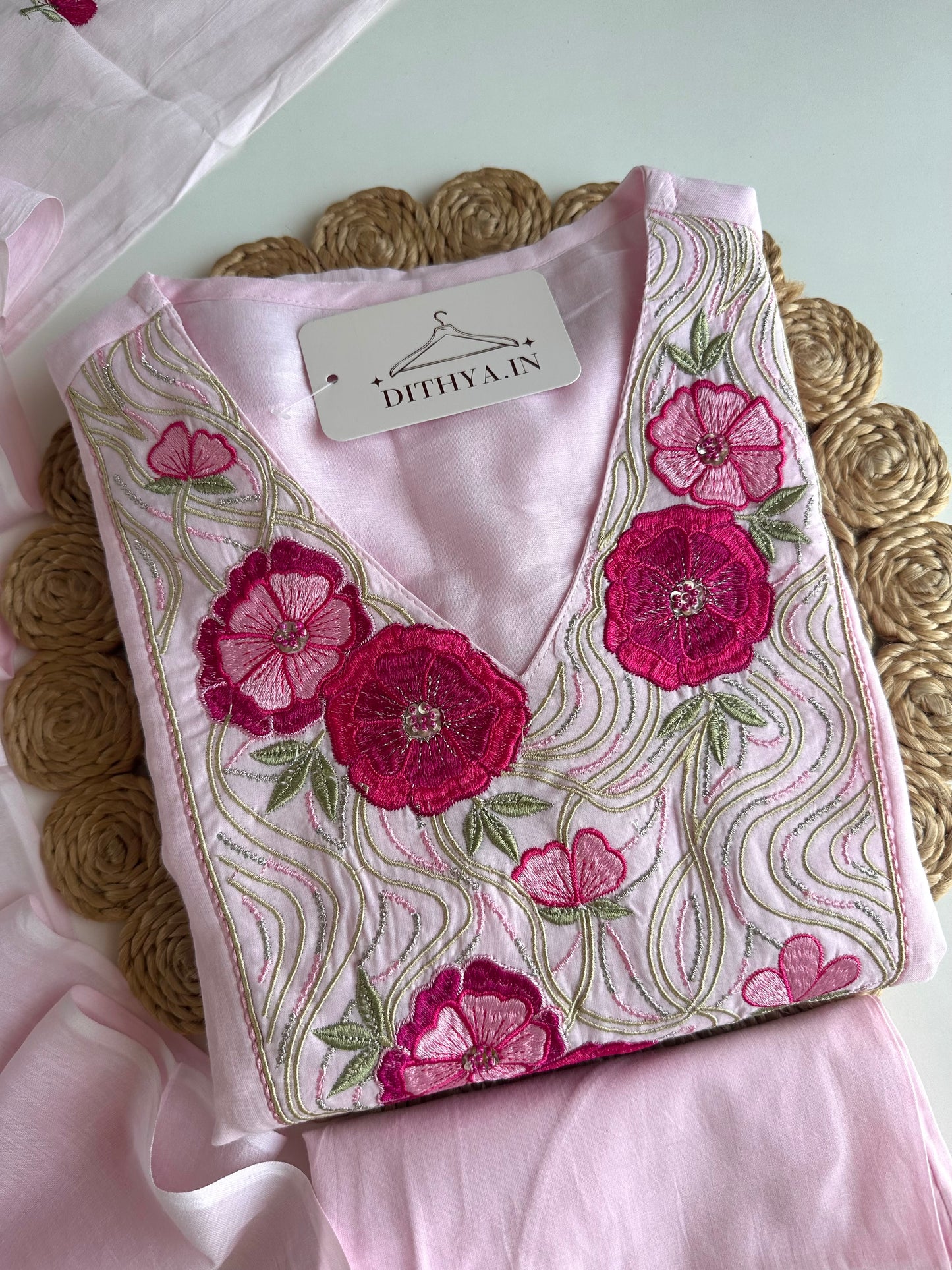 K606 - Mul cotton embroidered Anarkali with pants and dupatta