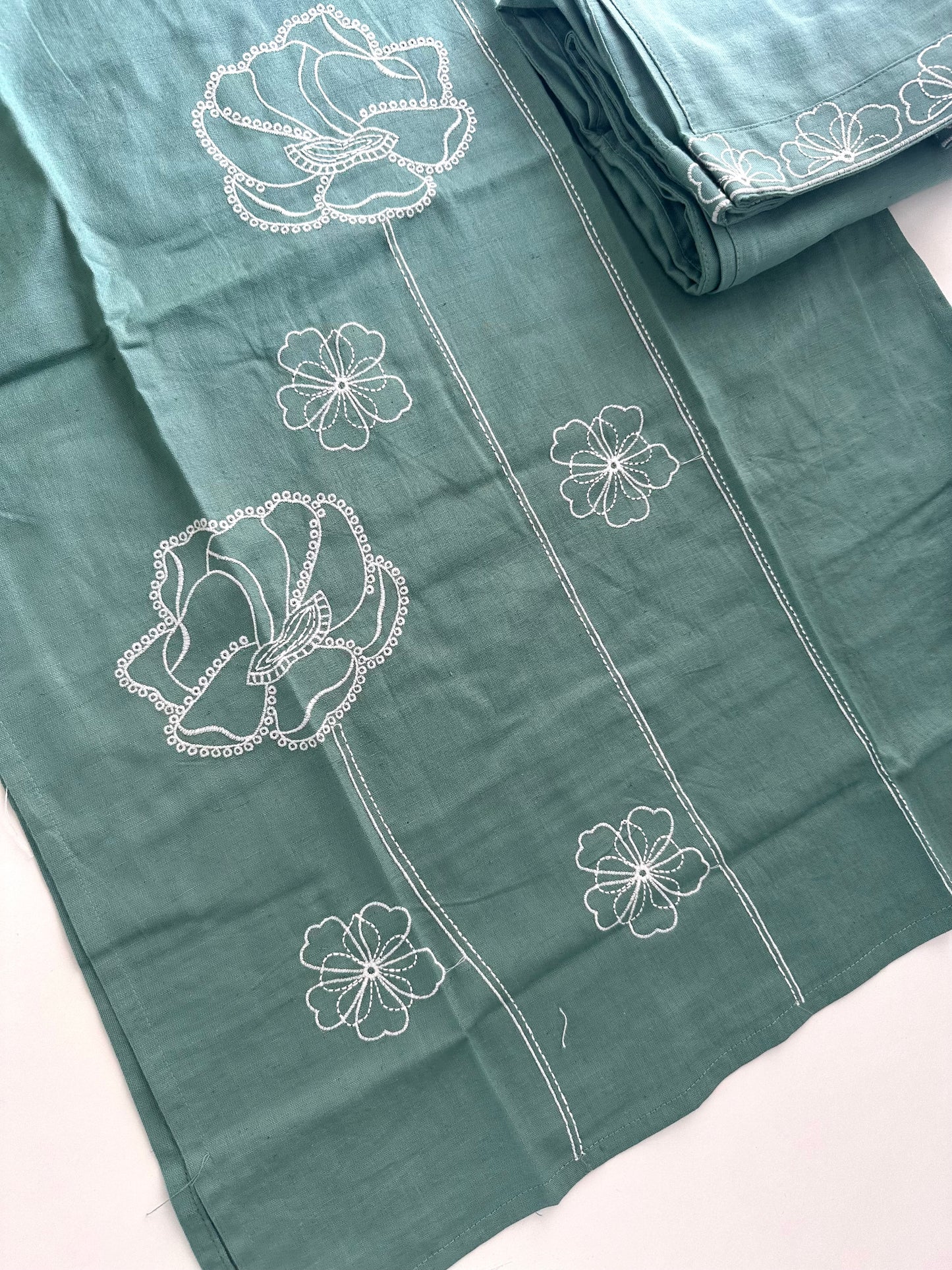 K438 - Linen cotton embroidered Aline Kurti with pants in 2 colours