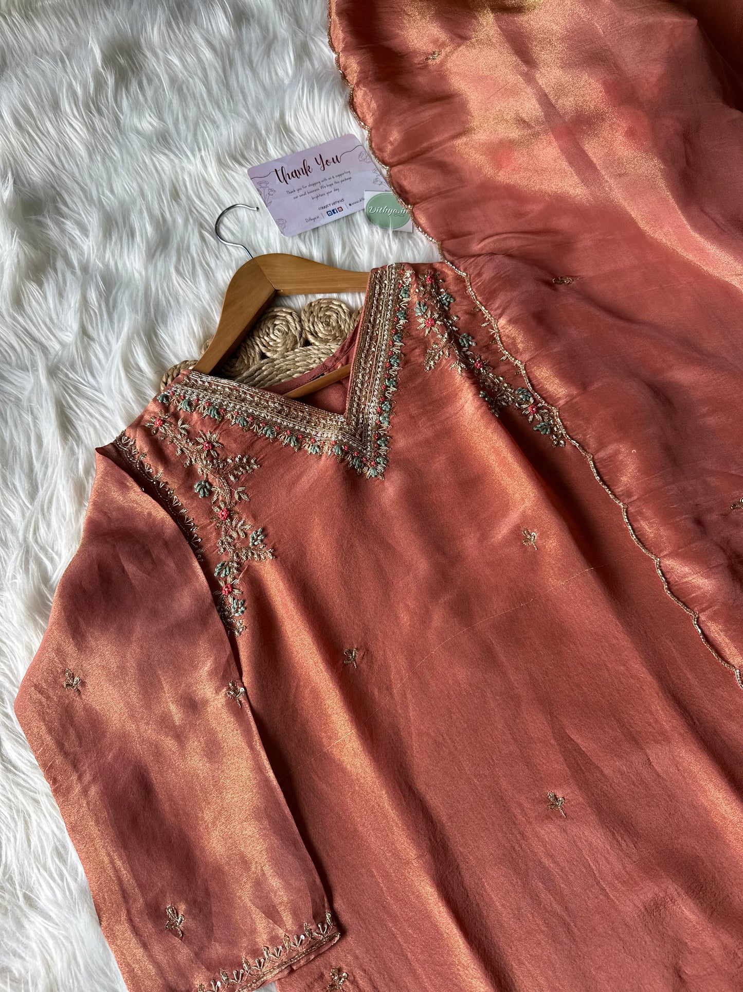 K251 - Tissue silk kurti with pants and dupatta