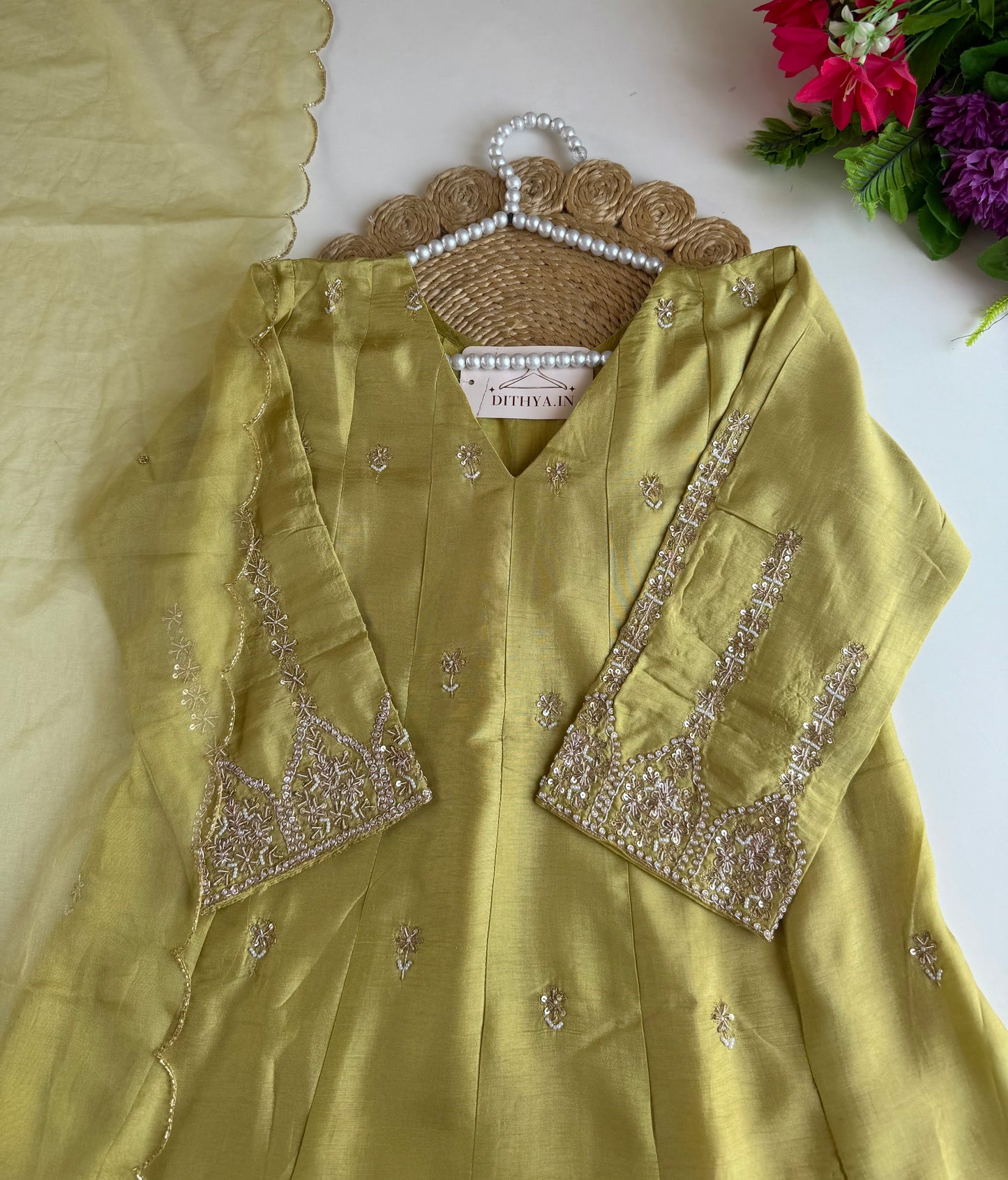 K183 - Russian silk handwork Anarkali with pants and dupatta