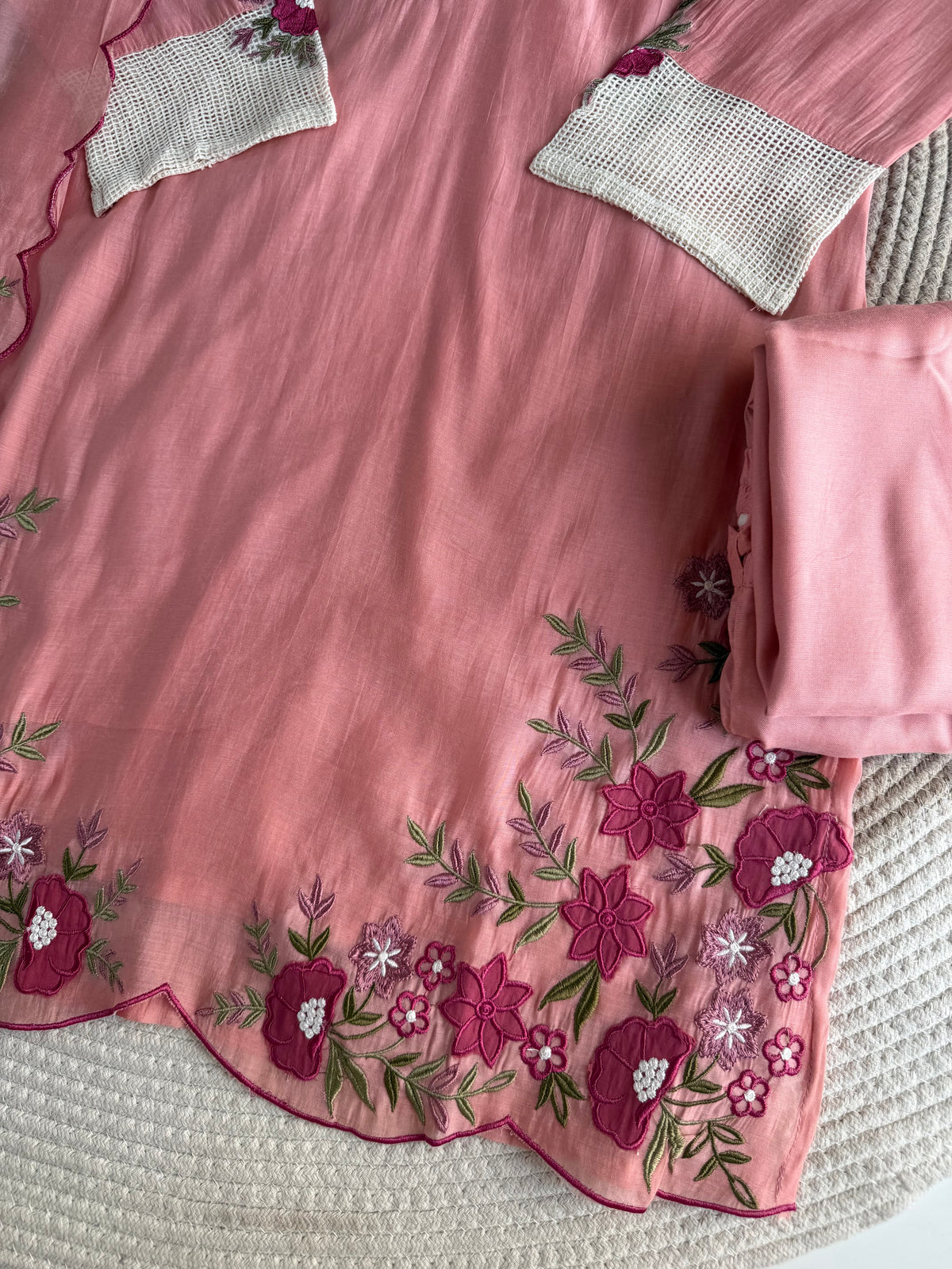 K709 -Surat mul chanderi embroidered farshi salwar with pants and dupatta