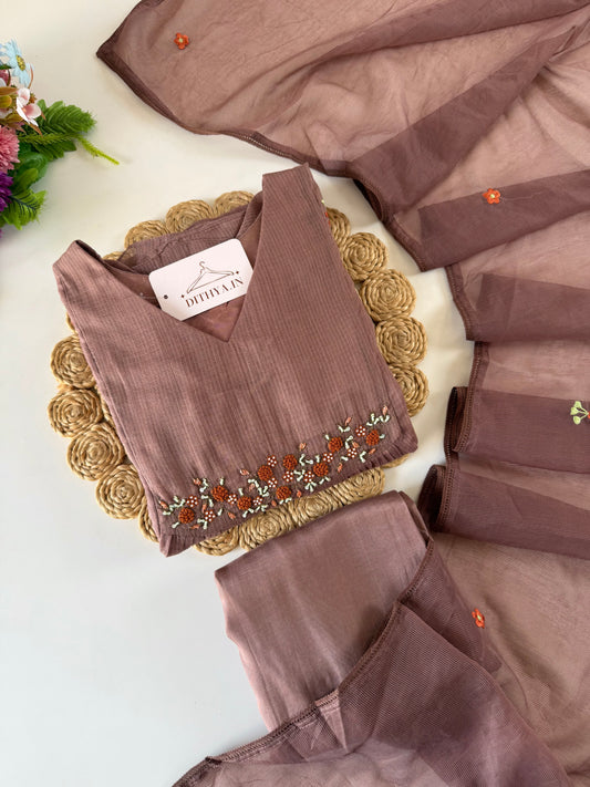 K425 - Kota doriya Embroidered Anarkali with pants and dupatta