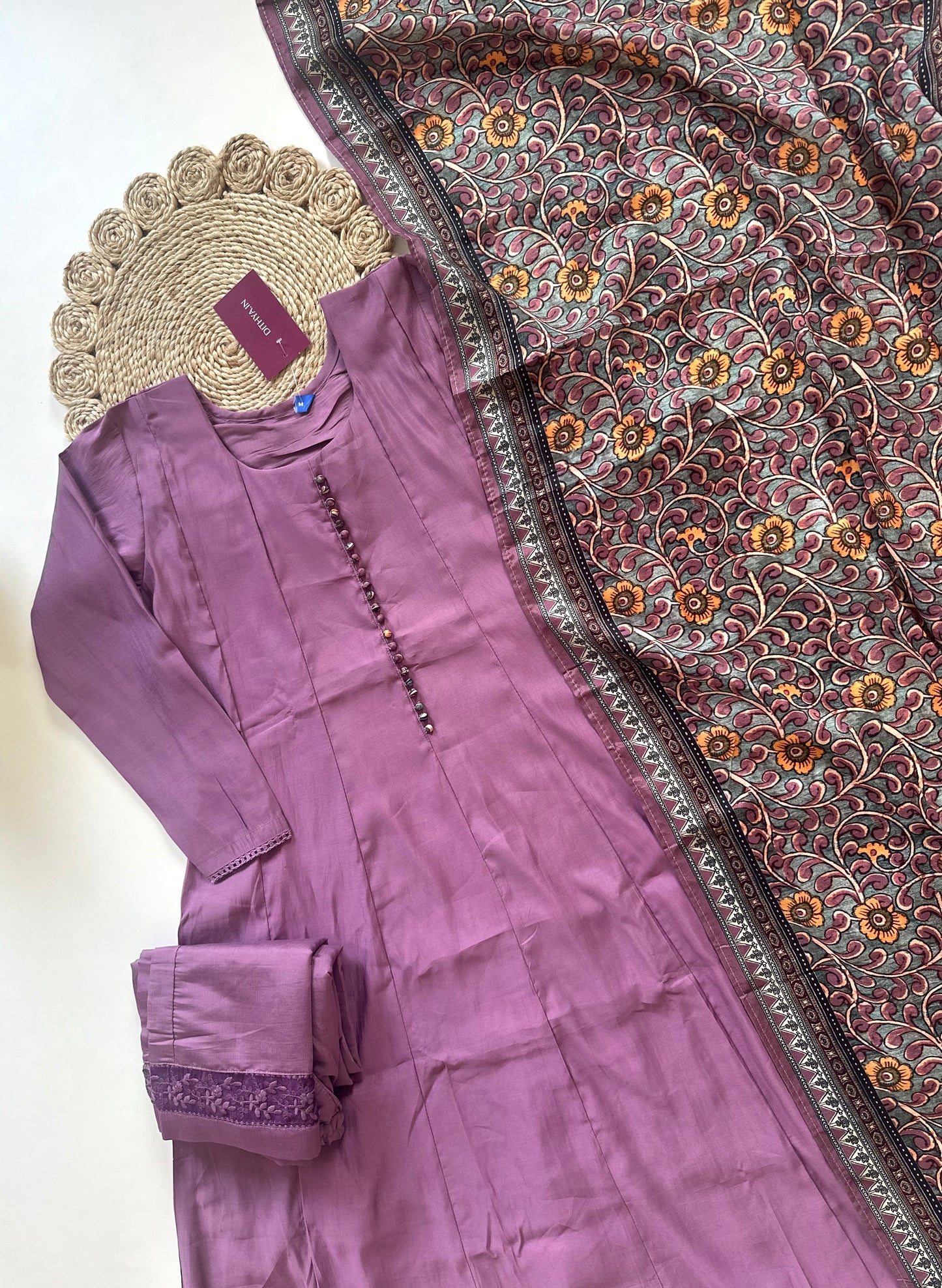 K317 - Muslin silk Anarkali with pants and printed dupatta in 3 colours .