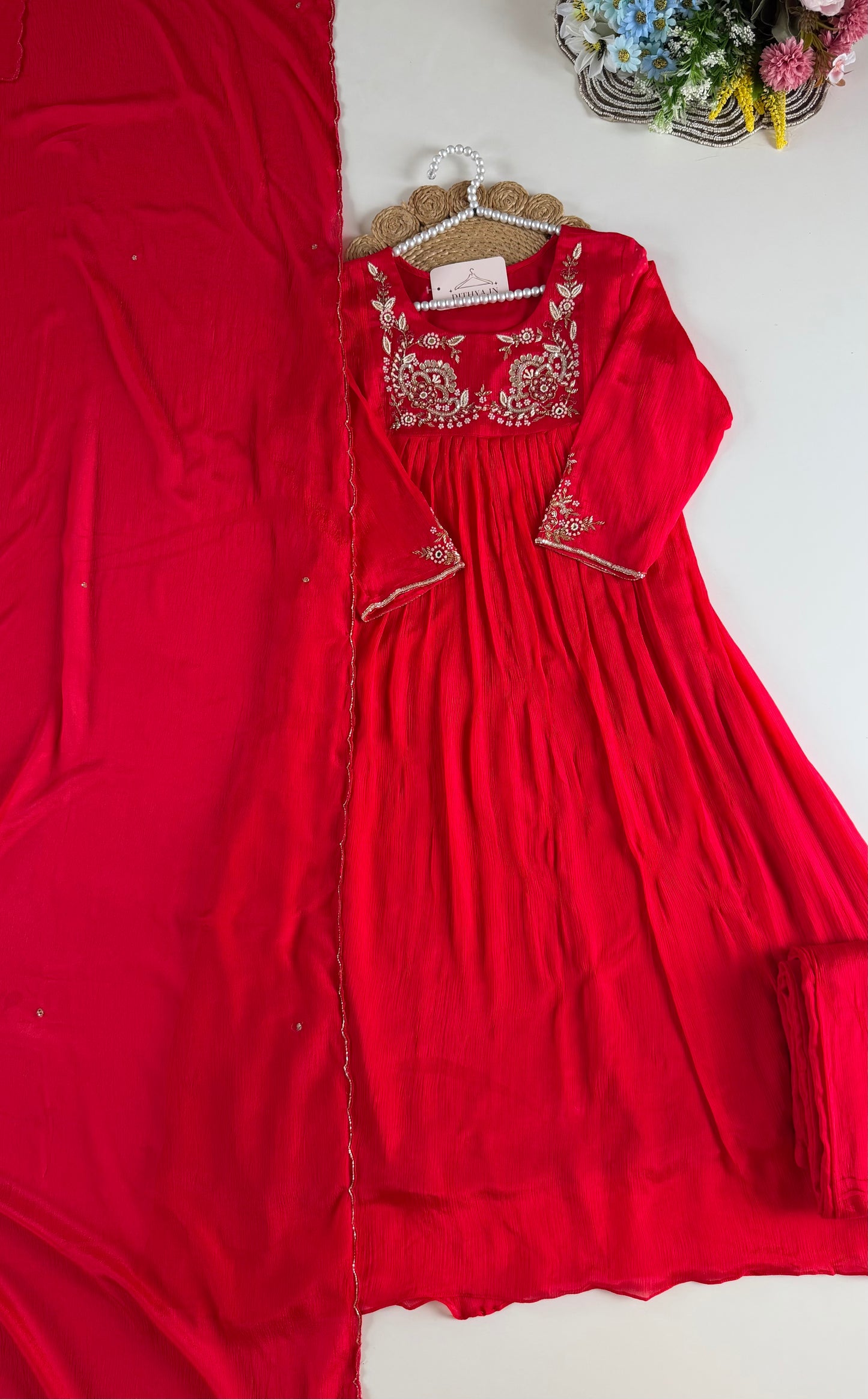 K529 - Pure Chinnon handwork Anarkali with pants and dupatta