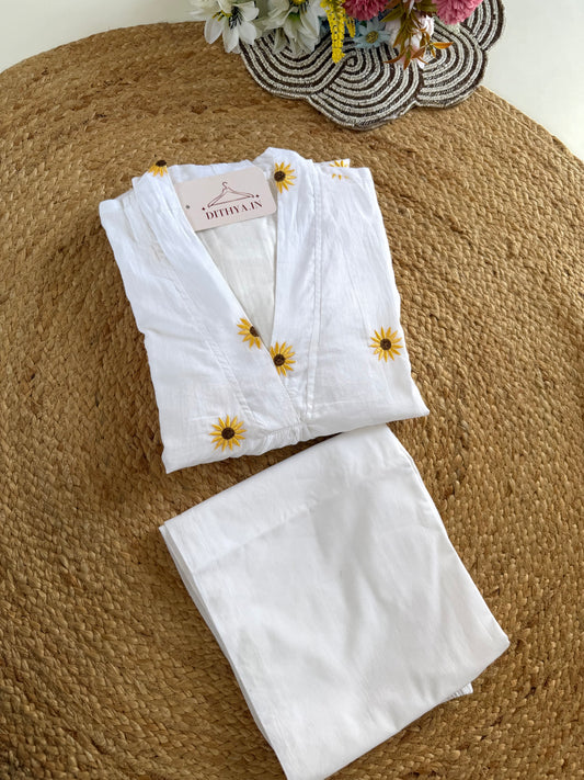 K140 - Mul cotton embroidered Aline Kurti with pants