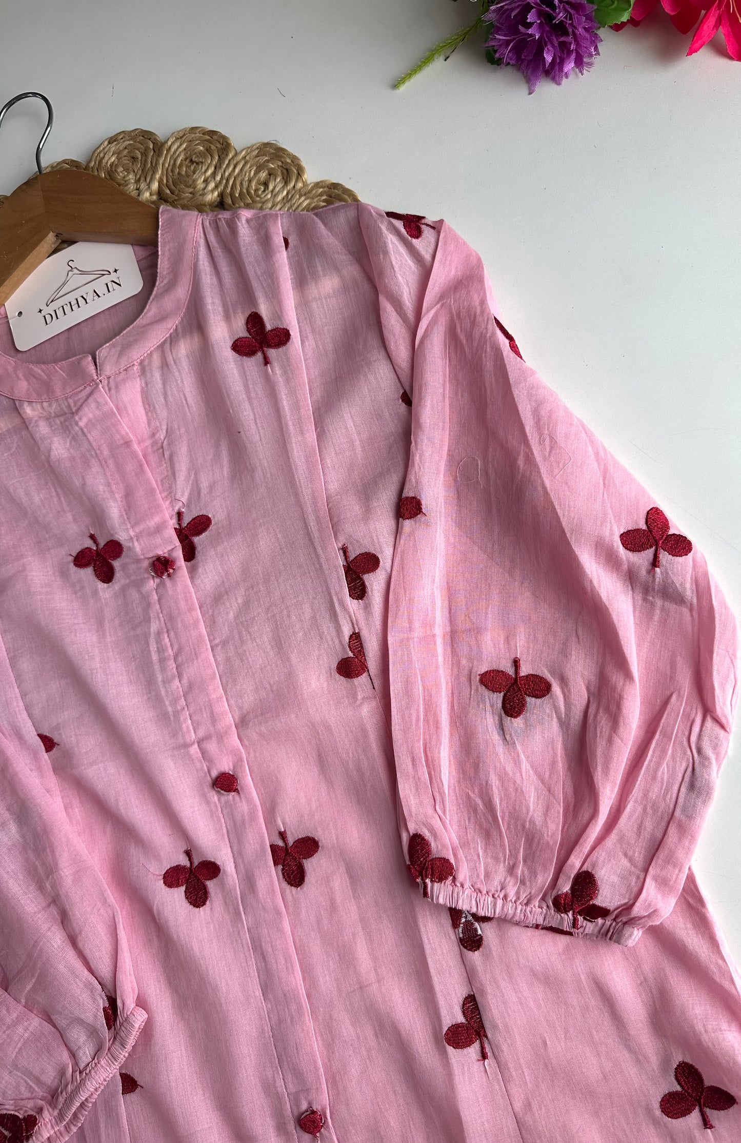 K473 - Mul cotton embroidered Aline Kurti with pants