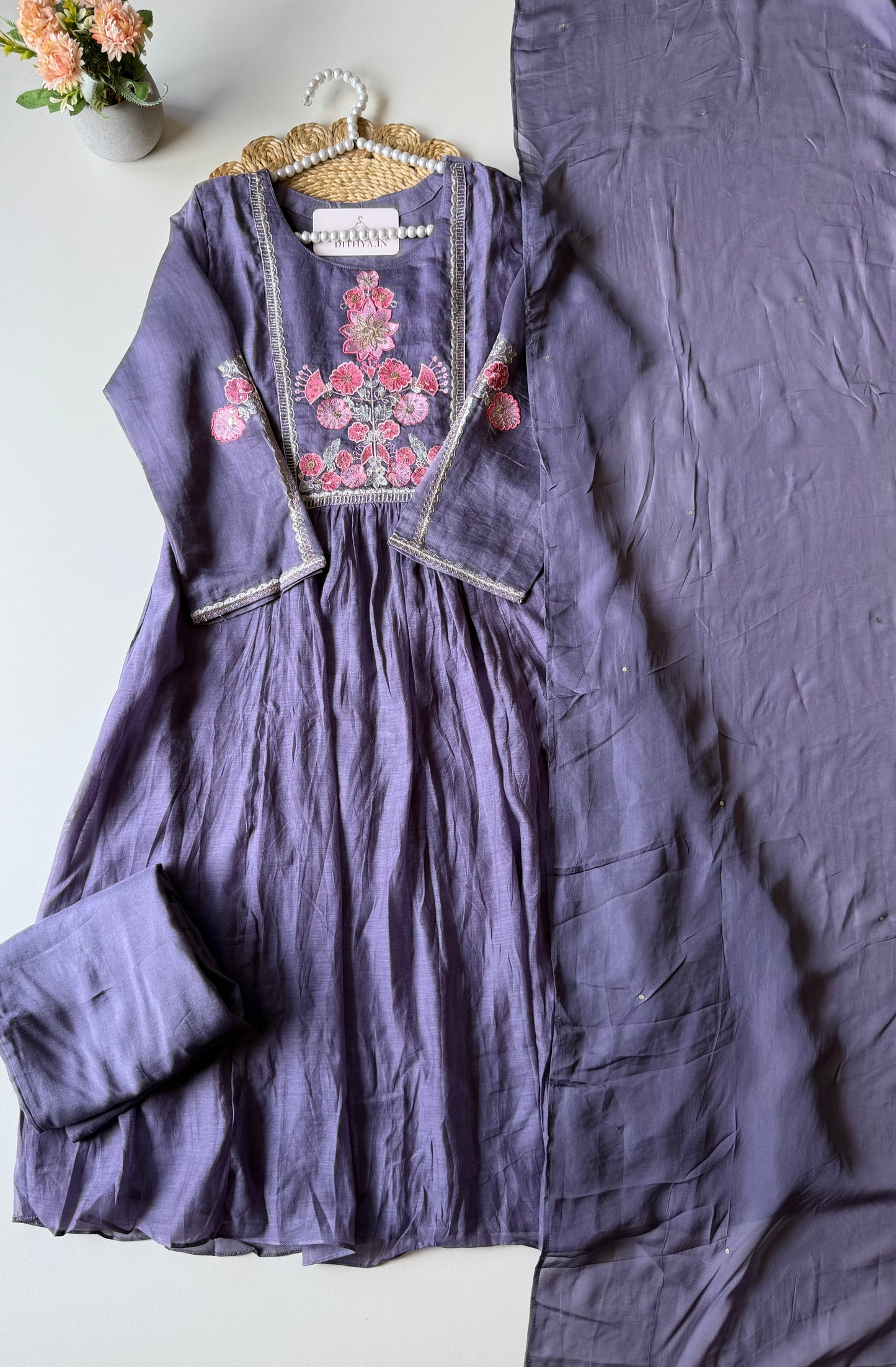 K671 - Surat Mul chanderi embroidered Anarkali with pants and dupatta