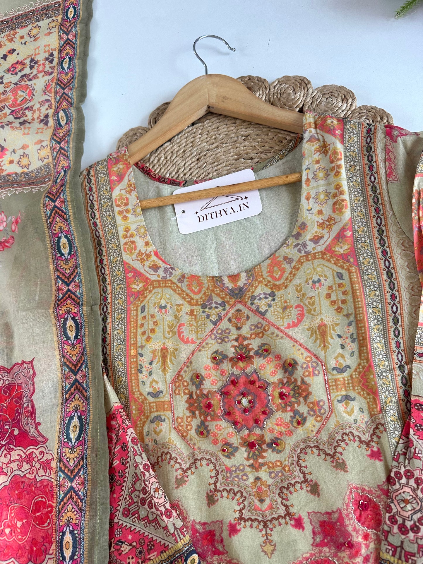 K463 - Mul cotton printed straight Kurti with pants and dupatta