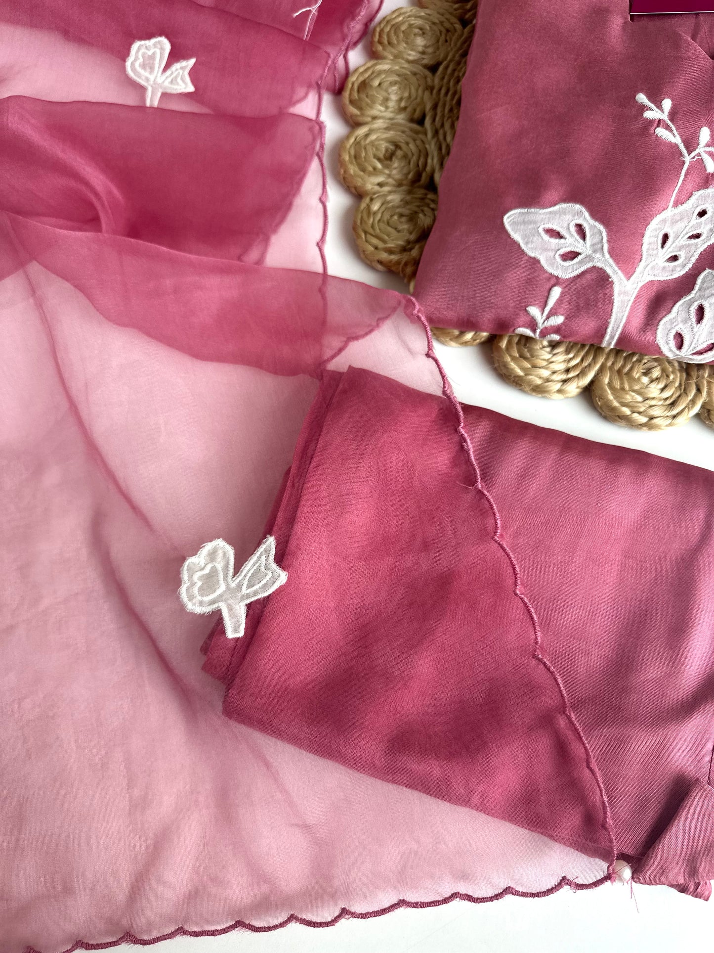 K001 - Russian silk appliqué straight Kurti with pants and dupatta